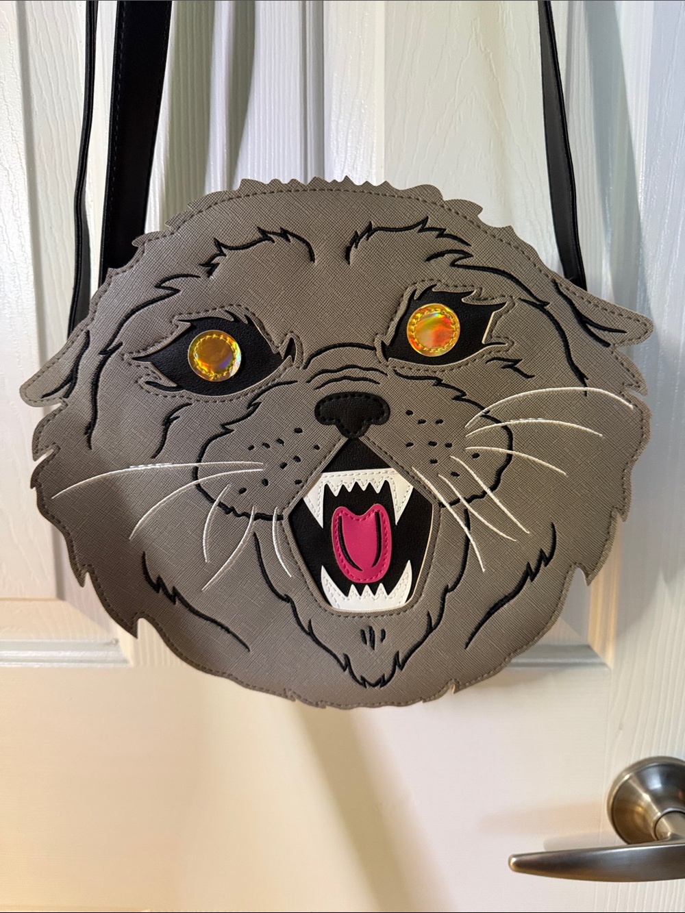 Gray Cat Face Wall Decor with Yellow Eyes and Pink Tongue